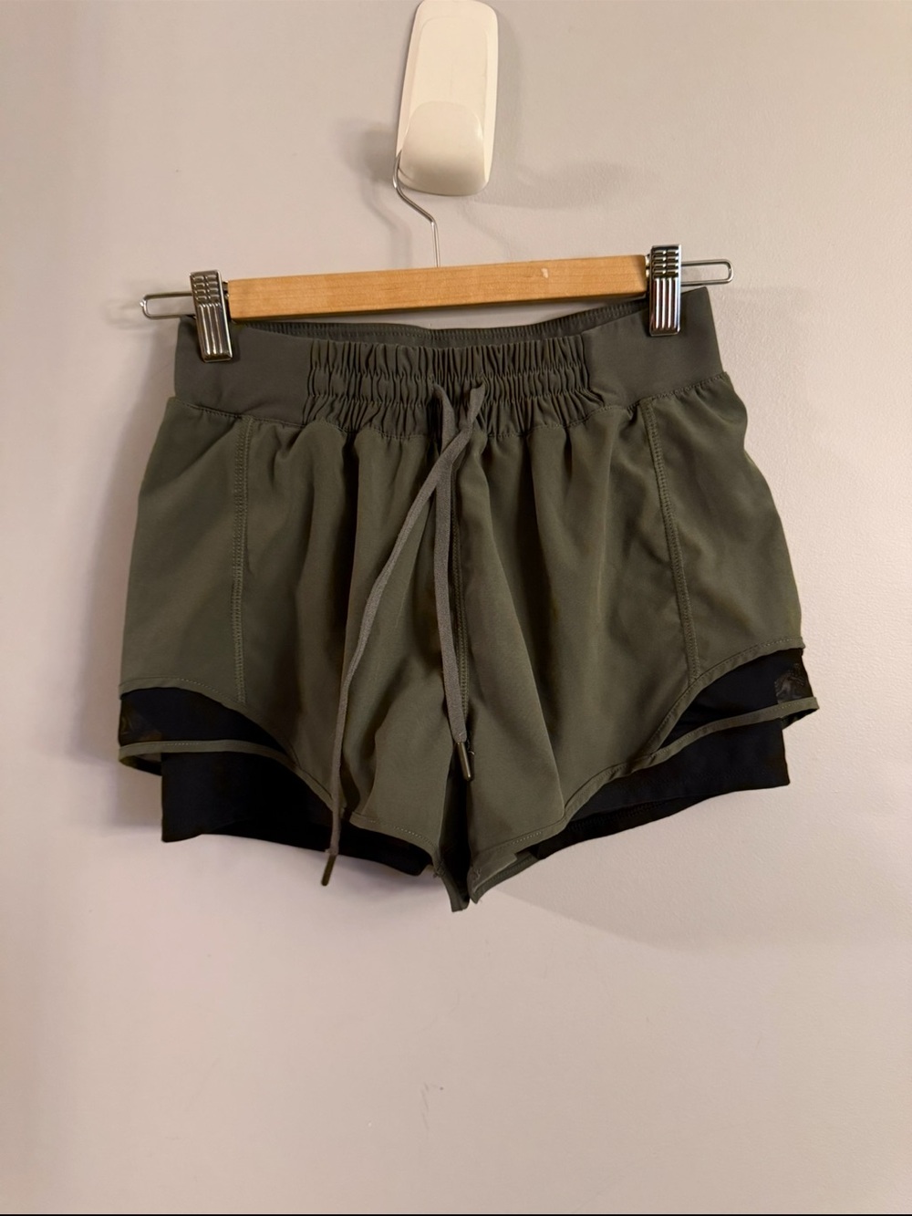 MPG Women's Olive Green 2-in-1 Running Shorts Built In Liner XS